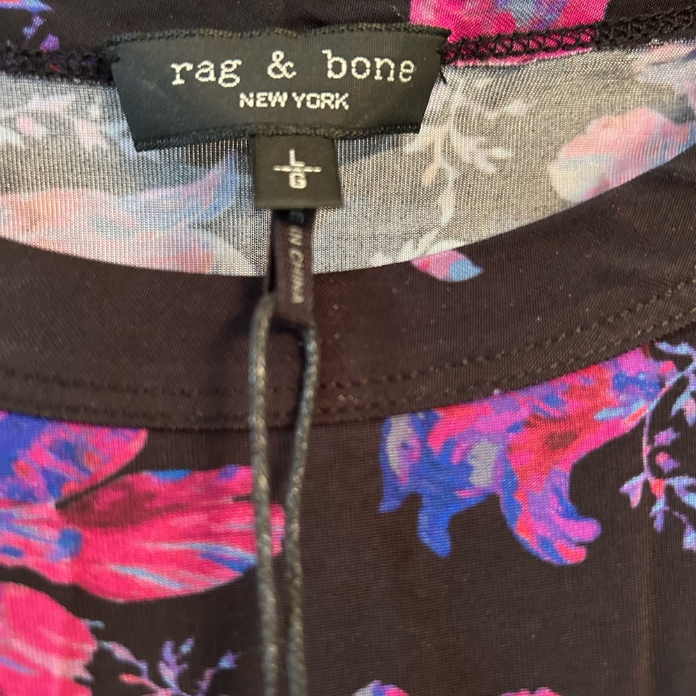 Rag & Bone Black Top with Pink and Blue Floral Design